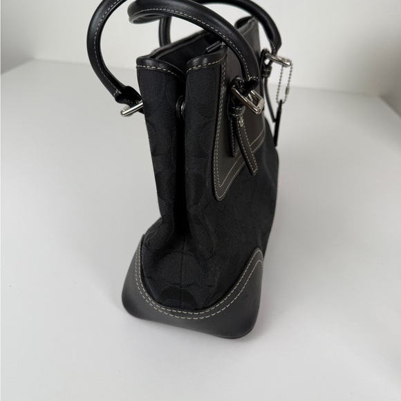 Coach Black Signature Canvas & Leather Satchel Tote Bag | Classic Logo - Picture 4 of 7
